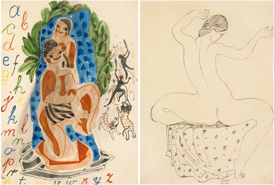 Kádár Béla (1877-1956) Figures, On the reverse: Woman nude
