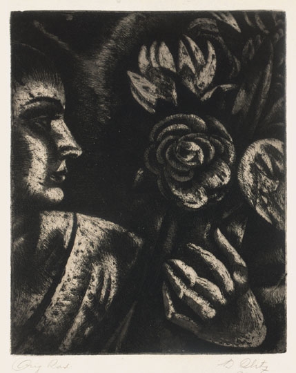 Uitz Béla (1887-1972) Woman with roses, 1920 (Versuche / Experiments album, V.)