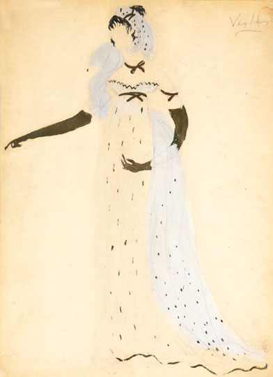 Vértes Marcell (1895-1961) Biedermeier nő (kosztüm-terv)
