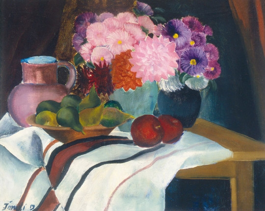 Jándi Dávid (1893-1944) Flower still-life with fruits
