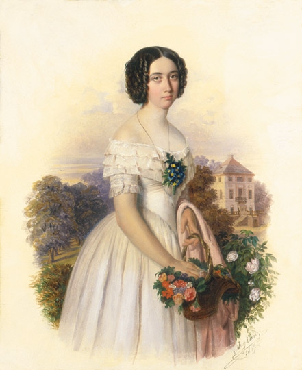 Canzi Ágost (1808-1866) Hölgy virágkosárral, 1847
