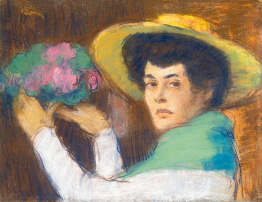 Rippl-Rónai József (1861-1927) Woman in hat holding a bouquet