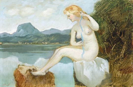 Molnár C. Pál (1894-1981) Nude sitting on the cliff, 1966