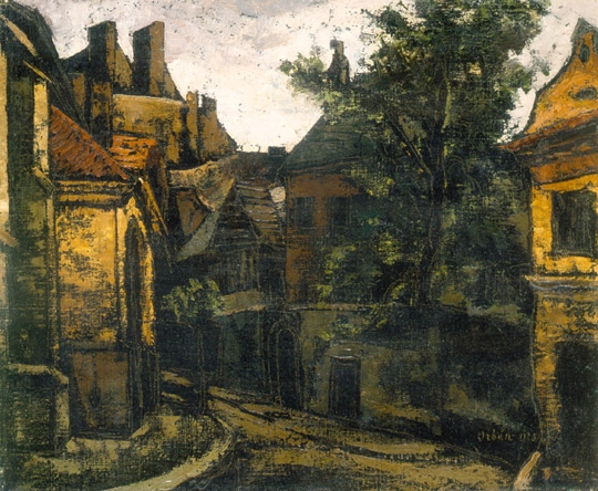 Orbán Dezső (1884-1987) Street detail with tree, 1928