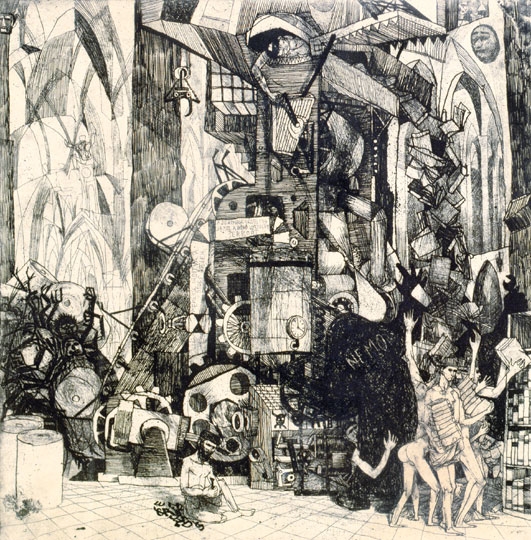 Kondor Béla (1931-1972) Pokolbeli nyomda (Illusztráció William Blake verséhez), 1962