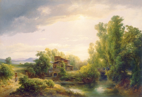 Markó Károly, Id. 1793-1860 Stream with water-mill, 1852