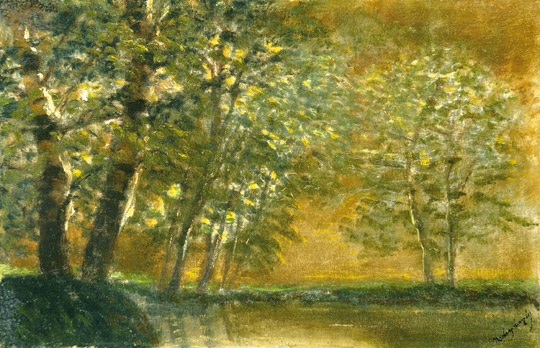 Mednyánszky László (1852-1919) Waterfront landscape in twilight