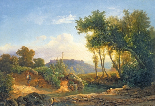 Markó Károly, Ifj. (1822 - 1891) Italian landscape with wanderer, 1853