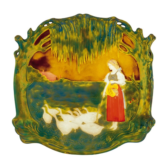 Zsolnay Bowl with goose-herd décor, Zsolnay, around 1902