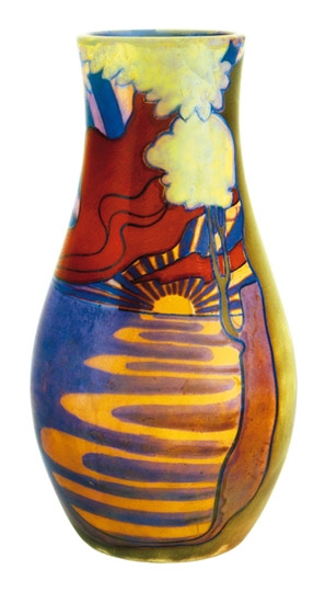 Zsolnay Vase with sun-lit landscape décor, Zsolnay, 1899  Decorplan: Sándor Apáti Abt