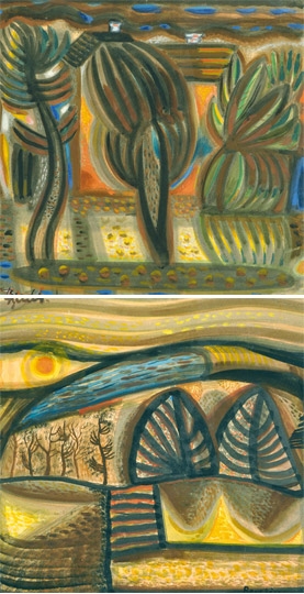 Bene Géza (1900-1960) Hills, On the reverse: Trees
