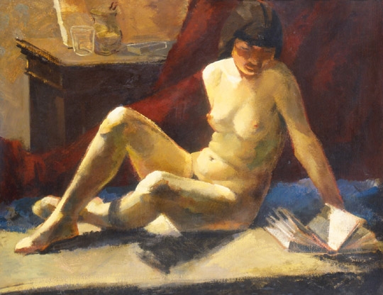 Gábor Jenő (1893-1968) Reading woman nude, 1939