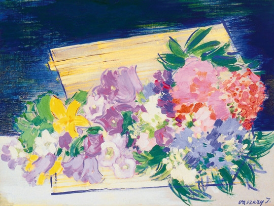 Vaszary János (1867-1939) Flowers in lying basket