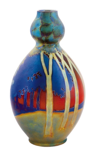 Zsolnay Vase forming a marrow with forest décor, Zsolnay, around 1900