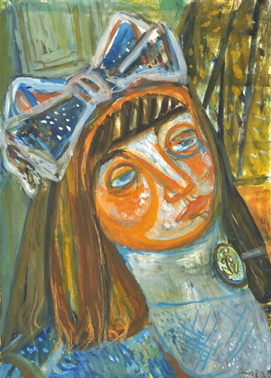 Ámos Imre (1907-1944) Anna Margit kék masnival, zöld medállal, 1940