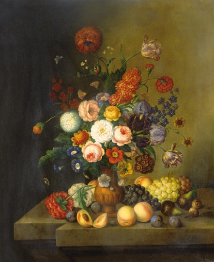 Borsos József (1821-1883) Virág- és gyümölcscsendélet, 1860