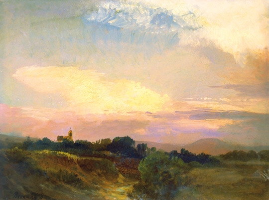 Brodszky Sándor (1819-1901) Landscape with church