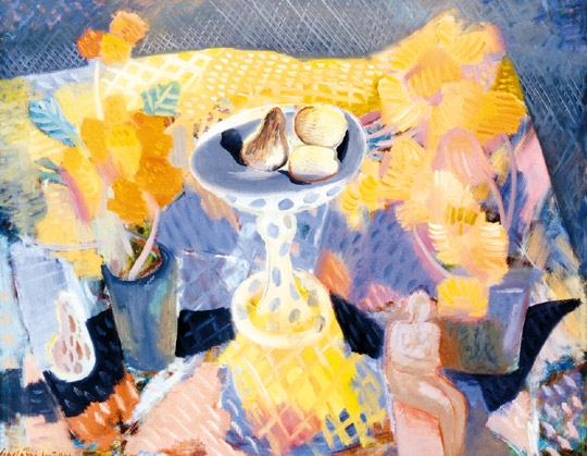 Gadányi Jenő (1896-1960) Nagy virágcsendélet gyümölccsel, 1946