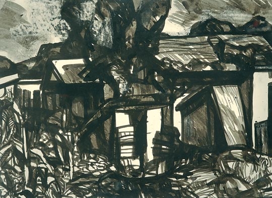 Gruber Béla (1936-1963) Landscape with Houses at Vásárhely, 1960