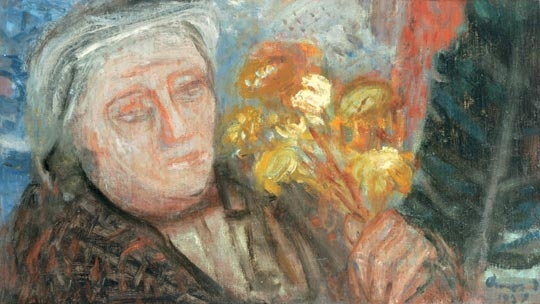 Ámos Imre (1907-1944) Önarckép virágcsokorral, 1937