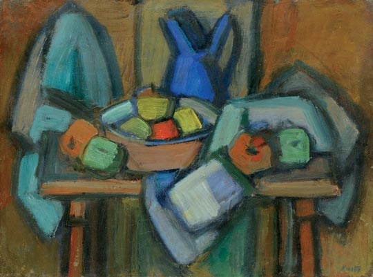 Kmetty János (1889-1975) Fruit Still life with blue jug, from the  1930s