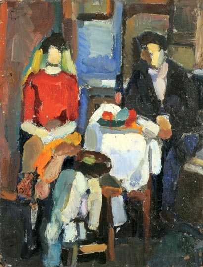Gruber Béla (1936-1963) Young couple, 1961, On the reverse: Still life in the atelier II., 1961