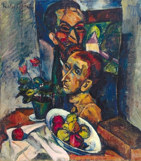 Perlrott-Csaba Vilmos (1880-1955) Önarckép Zifferrel és almákkal, 1910-es évek