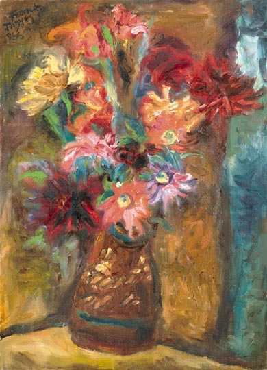 Frank Frigyes (1890-1976) Flowers in a Brown Vase