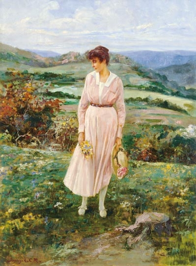 Spányik Kornél (1858-1943) Lady in Floral Meadow