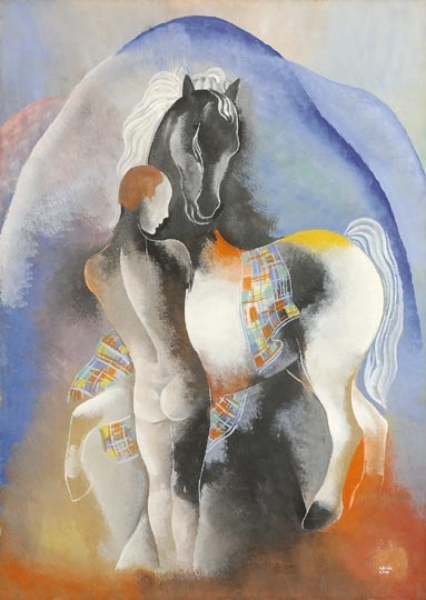 Kádár Béla (1877-1956) Akt lóval, 1935 körül