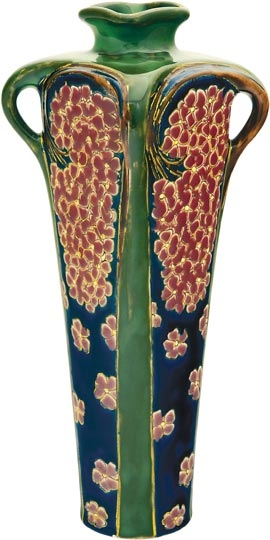 Zsolnay Váza, plasztikus szárakból leágazó virágfürtökkel, Zsolnay, 1902-1903, Formaterv: Sikorski Tádé