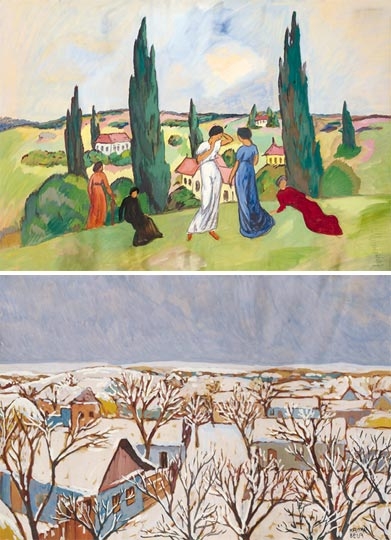 Kádár Béla (1877-1956) Idyll in Springtime, On the reverse: Winter Landscape