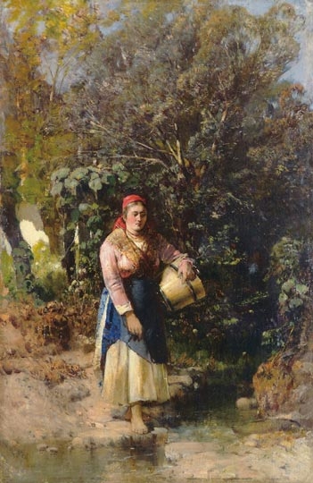 Mészöly Géza (1844-1887) Woman Carryin Water