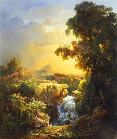 Markó Károly, Ifj. (1822 - 1891) Olasz táj (Itáliai táj vízeséssel), 1869