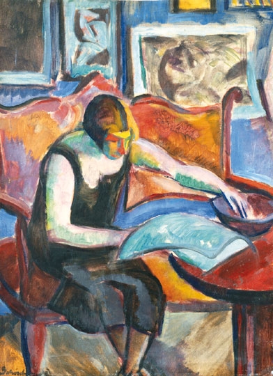 Schönberger Armand (1885-1974) Újságot olvasó nő, 1930 körül