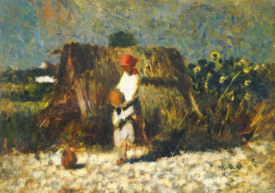 Koszta József (1861-1949) Piros kendős lány korsóval