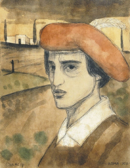 Gulácsy Lajos (1882-1932) Önarckép itáliai tájban, 1902
