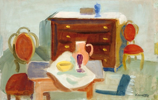 Kmetty János (1889-1975) Interieur with Still-life