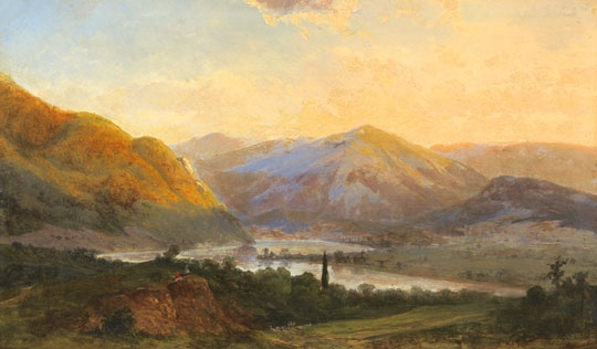 Telepy Károly (1828-1906) Riverside with Mountains, 1889