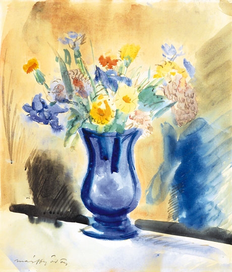 Márffy Ödön (1878-1959) Flowers in blue Vase
