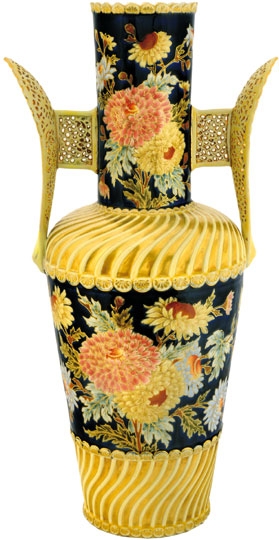 Zsolnay Historical vase with tracery handles, Zsolnay, 1890s