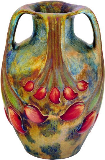 Zsolnay Tulipánbimbós váza négy füllel, Zsolnay, 1900 körül