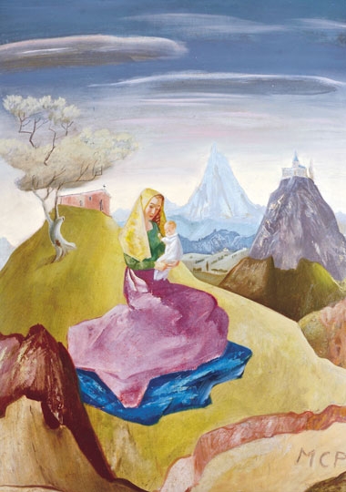 Molnár C. Pál (1894-1981) Madonna with her Child in Italian Landscape