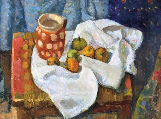 Berény Róbert (1887-1953) Csendélet fehér abrosszal, almákkal