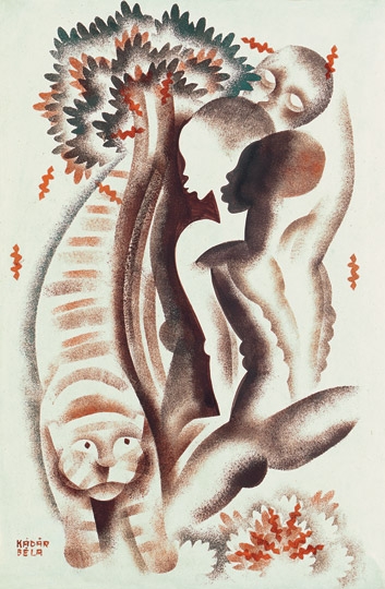 Kádár Béla (1877-1956) Egzotikus jelenet (Tigris négerekkel), 1930-as évek eleje