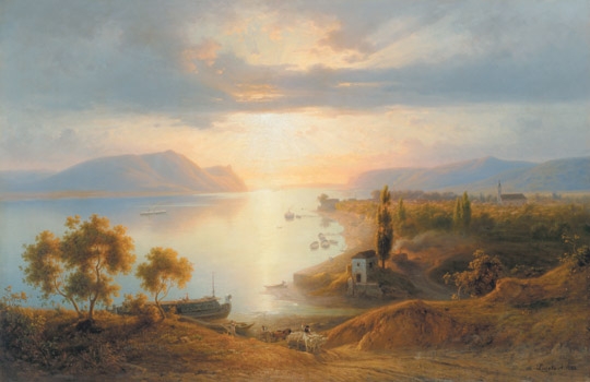 Ligeti Antal (1823-1890) Szob next to the Danube, 1883