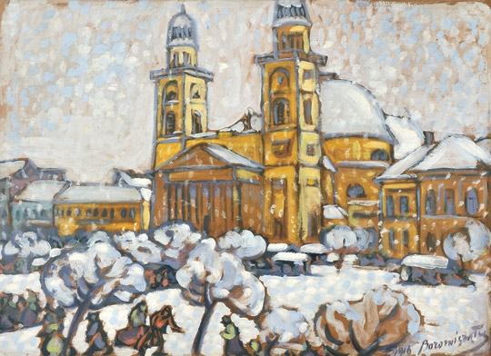 Boromisza Tibor (1880-1960) Szatmári piactér hóesésben, 1916