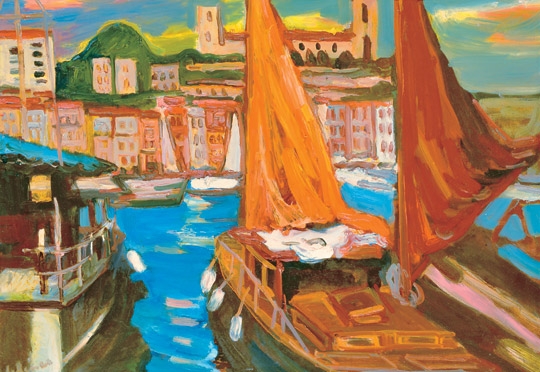 Schéner Mihály (1923-2009) Italian Harbour with Sailers