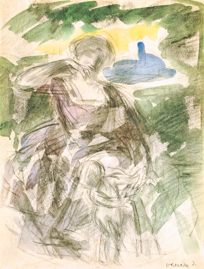 Vaszary János (1867-1939) Lady in purple Cloth, On the reverse: Sketch of a Nude