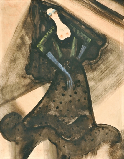 Scheiber Hugó (1873-1950) Hölgy fekete pöttyös ruhában